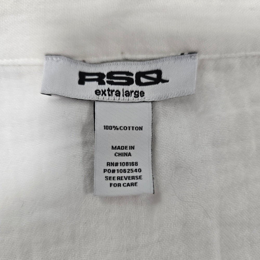 RSQ White 100% Cotton Button Down Shirt XL Pocket Top Beach Cover Up Resortwear - Picture 6 of 10